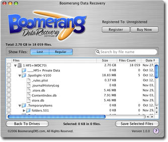 Boomerang Data Recovery MAC OSX Screenshot